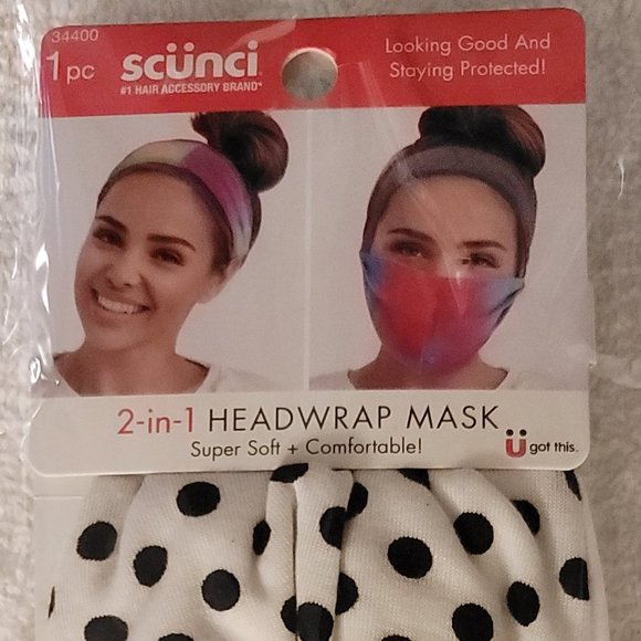 Scunci Headwrap is a 2-in-1 Headwrap/Mask - Polka - Picture 1 of 3